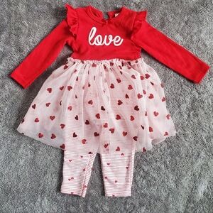 Baby Girls 9-12M Red "Love" Tutu Dress & Striped Heart Leggings Set